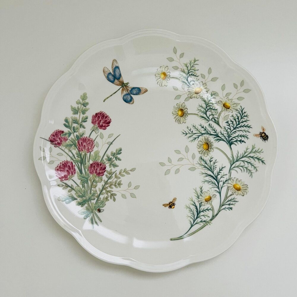 LENOX Butterfly Meadow Herbs Scalloped Edge Dragonfly Dinner Plate